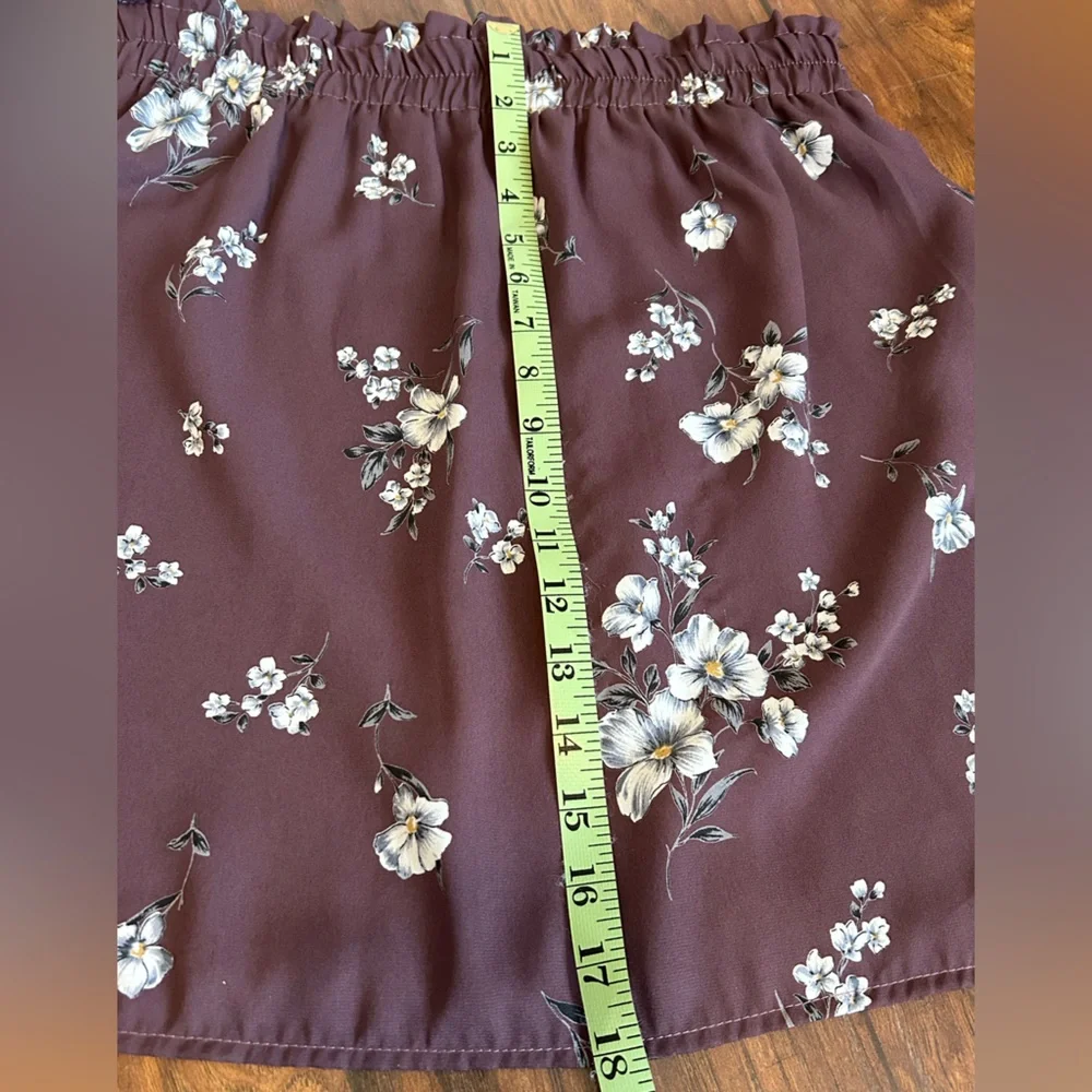 Purple Floral Mini Skirt Summer Business Casual Work Attire Stretchy Waist Sz M